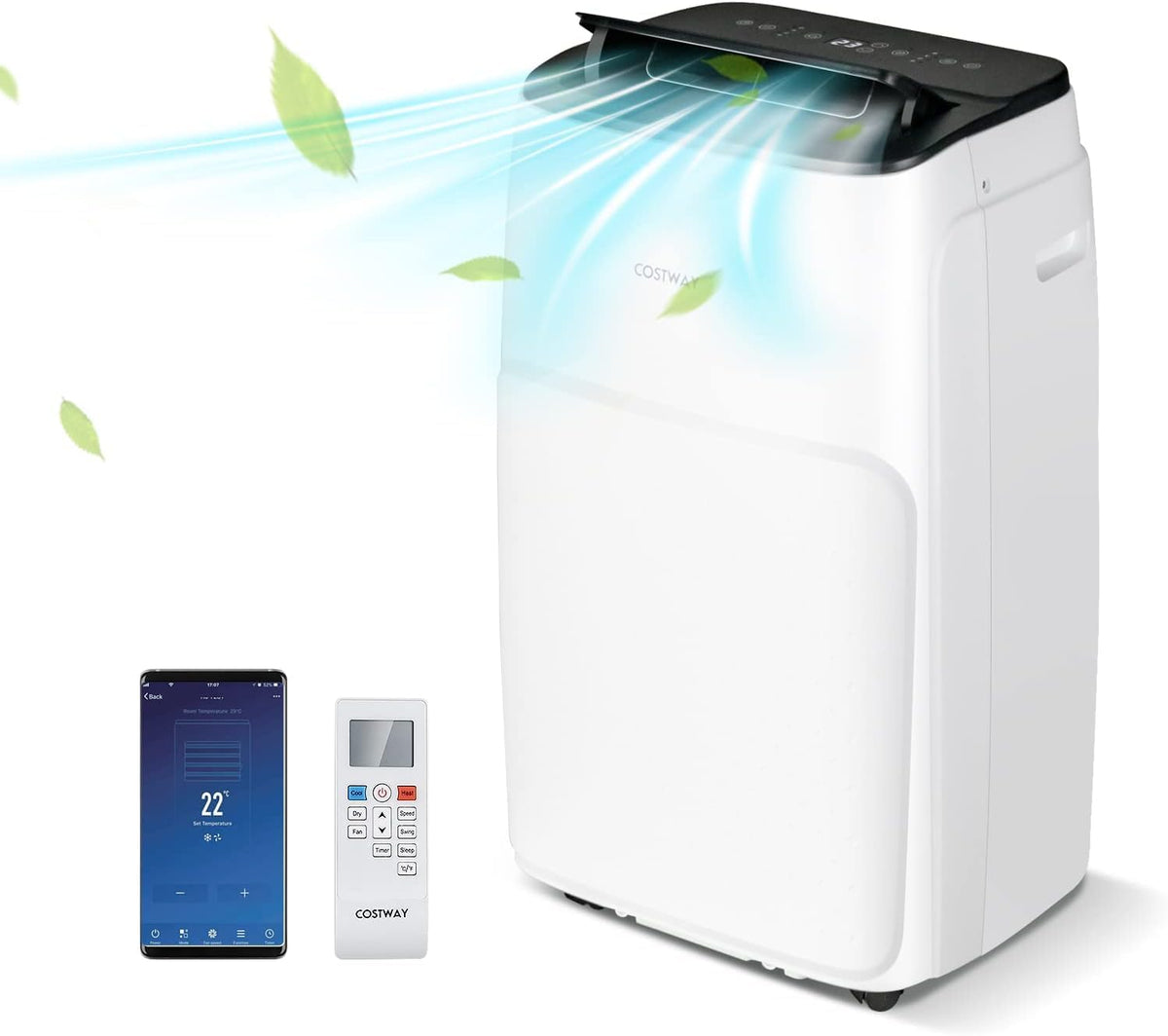 FANTASK mobile Klimaanlage 14000 BTU - 5 in 1 Klimagerät für Räume bis 45 m2 und 135 m3 - Kühlen Heizen Ventilieren Entfeuchten mit Abluftschlauch - WiFi App Fernbedienung und 58 dB