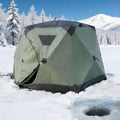 KONGQXIAA Eisangelzelt - Sechseckige isolierte Pop Up Hütte in Grün - Windschürze und Reißverschlusstür - Packmaß 128 x 35 x 35 cm