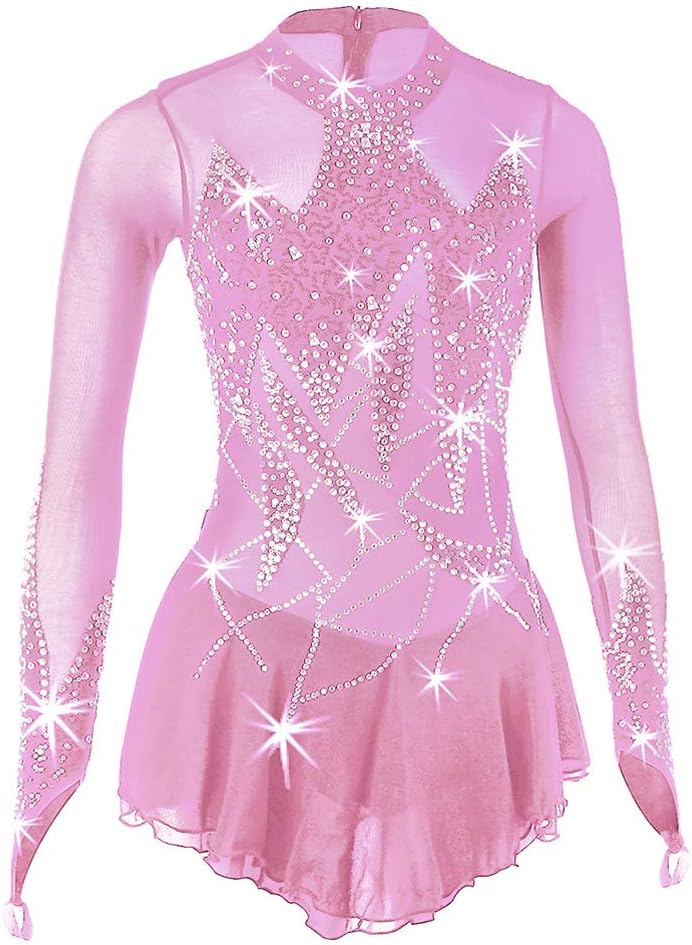 Kinder Eiskunstlauf Wettkampfkleid - Baumwolle für Tanz und rhythmische Gymnastik - professionelles Kostüm für Mädchen - Gymnastikanzug für Eislaufen und Performance