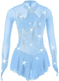 Eiskunstlauf Kleid für Damen - Sky Blue handgefertigt mit langen Ärmeln - Baumwolle für professionellen Wettkampf - Performance Kostüm für Eislaufen und Tanz