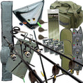 Karpfen Angelset komplett - Drei Ruten mit drei Rollen und Tragetaschen - Graphit und Metall in Schwarz Silber - 12 ft Ausführung mit 15 kg Gesamtgewicht