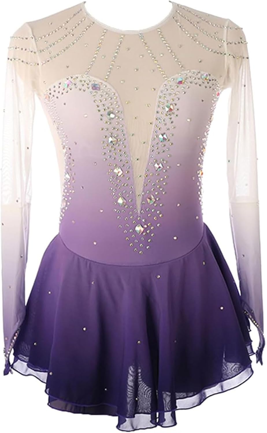 FZHQNZJF Mädchen Eiskunstlaufkleid - Purple in Größe XL mit elegantem Rock - Spandex für Ballett Gymnastik und Tanz - Wettbewerbskostüm für Eislaufen und Rollkunstlauf