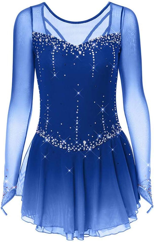 Eiskunstlauf Kleid für Mädchen - Baumwolle mit Strass und Performance Rock - Tanz und Wettkampf Kostüm - Outdoor Eislaufbekleidung für Gymnastik und Auftritte