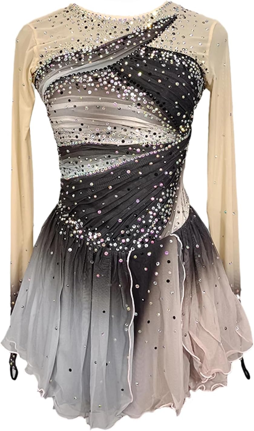 Eiskunstlauf Kleid für Mädchen - Farbverlauf und handgefertigtes Wettkampfdesign - Baumwolle für Eislaufen Gymnastik und Rollschuh - Eislaufkleid mit Rock
