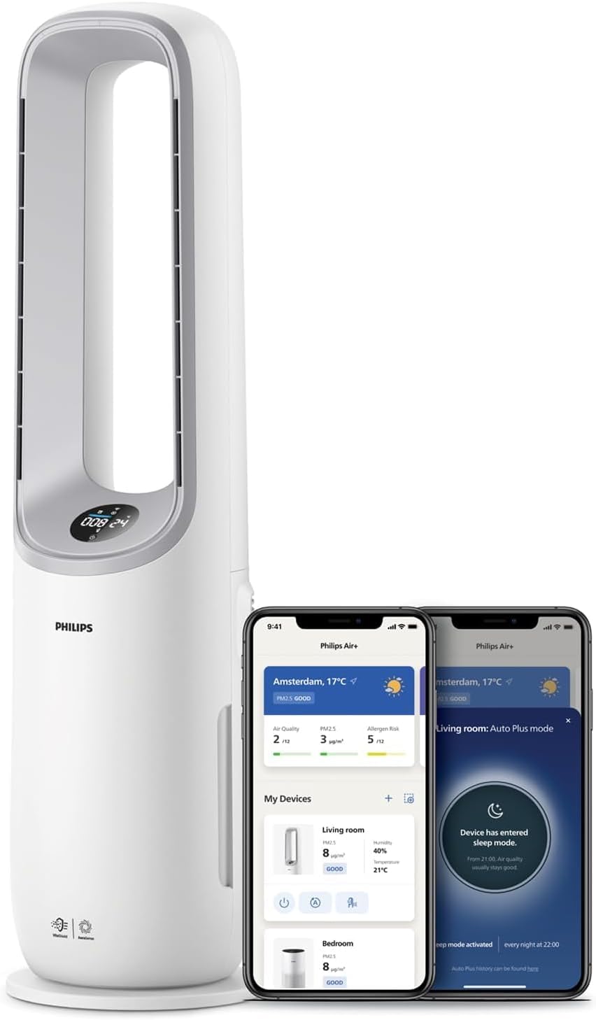 Philips Air Performer AMF765 10 2 in 1 - Luftreiniger und Kühlgebläse für bis 70 Quadratmeter - HEPA Filter mit intelligenten Sensoren - Alexa App Steuerung und 20 dB Betrieb