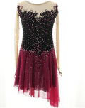 Damen Eiskunstlaufkleid - Glitzer Langarm mit Strass und Stretch Design - Reine Baumwolle in Mini Länge - Für Rollkunstlauf Tanz Wettbewerb und Ballett