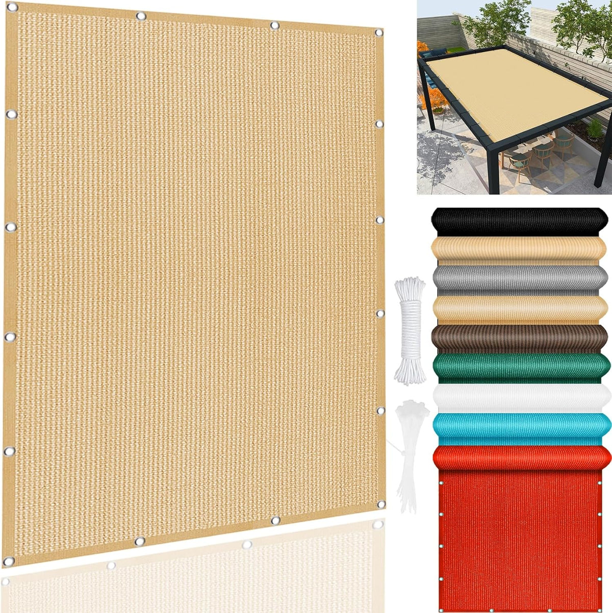 Outdoor Sonnenschutz 400 x 600 cm Sandgelb - 95 Prozent Polyester für Garten und Terrasse - Atmungsaktive Ausführung mit UV Schutz - Einfach zu installierende Beschattung für Außenbereiche
