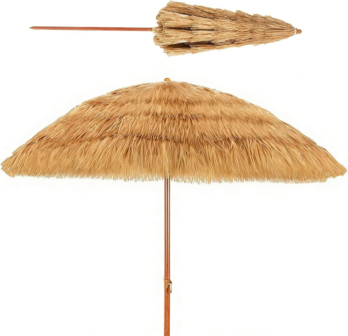 Strohgedeckter Strandschirm 2.4 m Natur - Leichter langlebiger Outdoor Terrassenschirm - Markttisch Schirm für Strand Pool Hinterhof und Garten - 7.8 Fuß für großzügige Beschattung