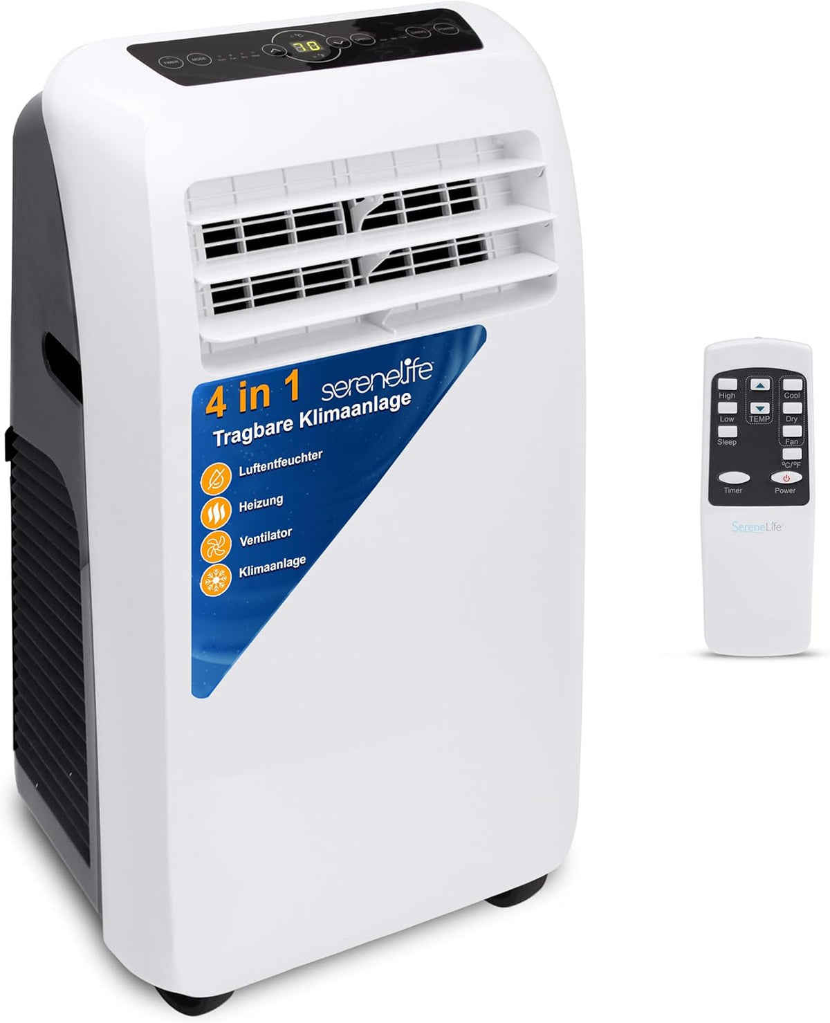 SereneLife mobile Klimaanlage 9000 BTU - 4 in 1 Gerät mit Kühlen Heizen Ventilator und Entfeuchter - Abluftschlauch Fernbedienung und Fenster Kit - Für Räume bis 42 m2