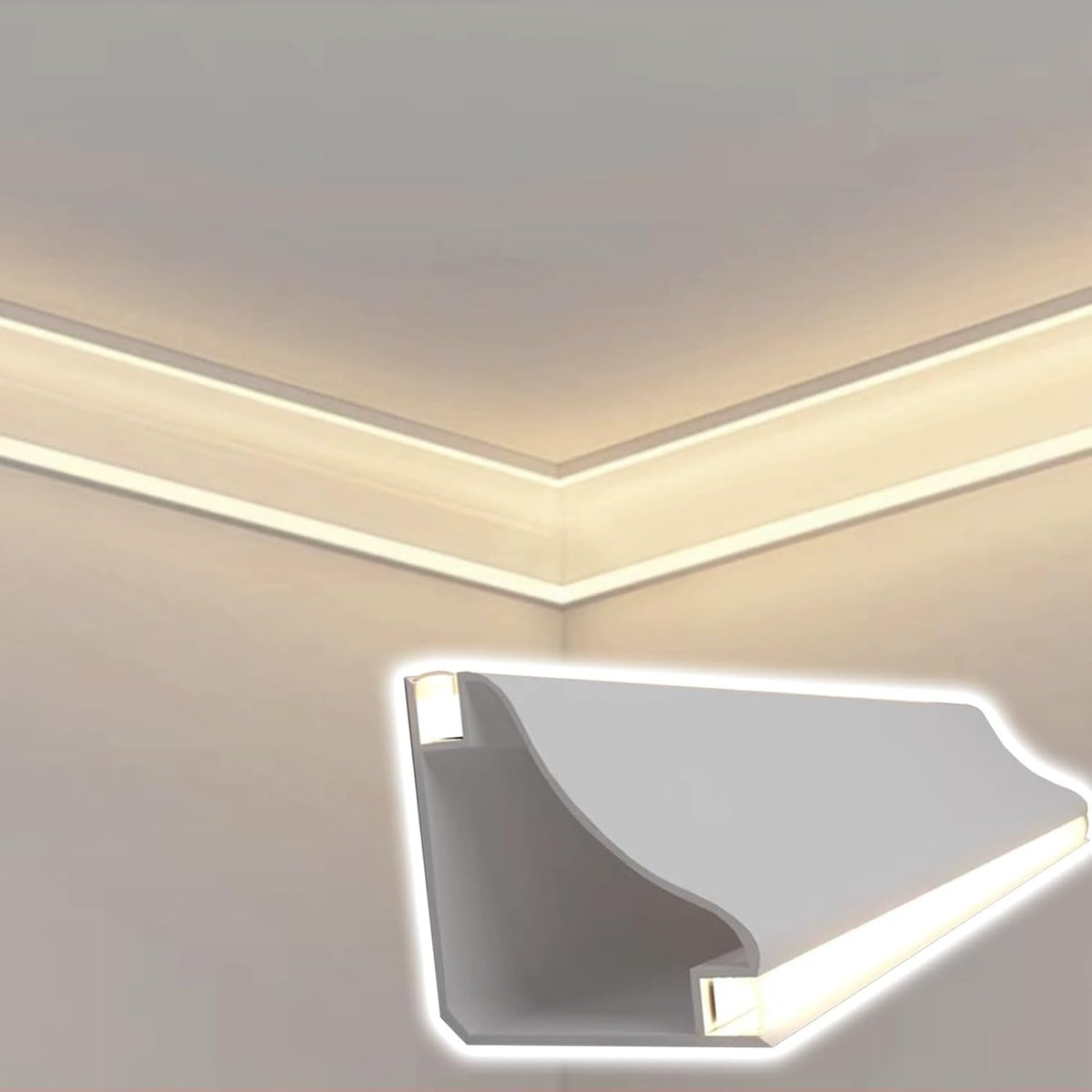 Aluminium LED Kanal 5 m - Aufgesetztes Profil mit Eckzubehör für Voutenbeleuchtung - Wasserdichte indirekte Beleuchtung für Bad und Küche - Für Sockelleisten und Restaurants