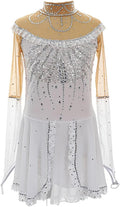 Eiskunstlaufkleid für Mädchen - Weiß mit funkelndem Farbverlauf und Diamant Optik - Wettbewerbskostüm für Eis Tanz und Performance - Maschinenwaschbar