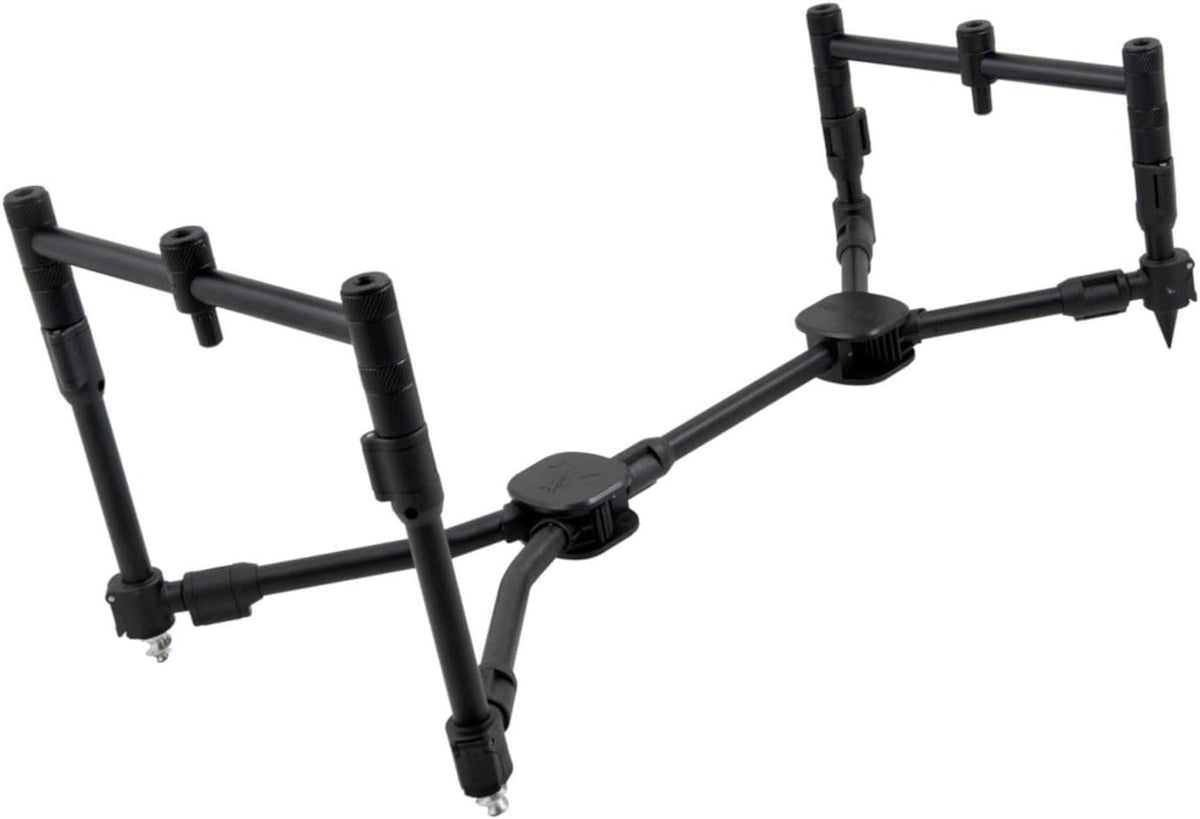 Fox Black Label QR 3 Rod Pod - Schwarzer Metall Rutenhalter für drei Karpfenruten - Quick Release System mit Cam Loks - Mit Buzz Bars Banksticks und Neoprentasche
