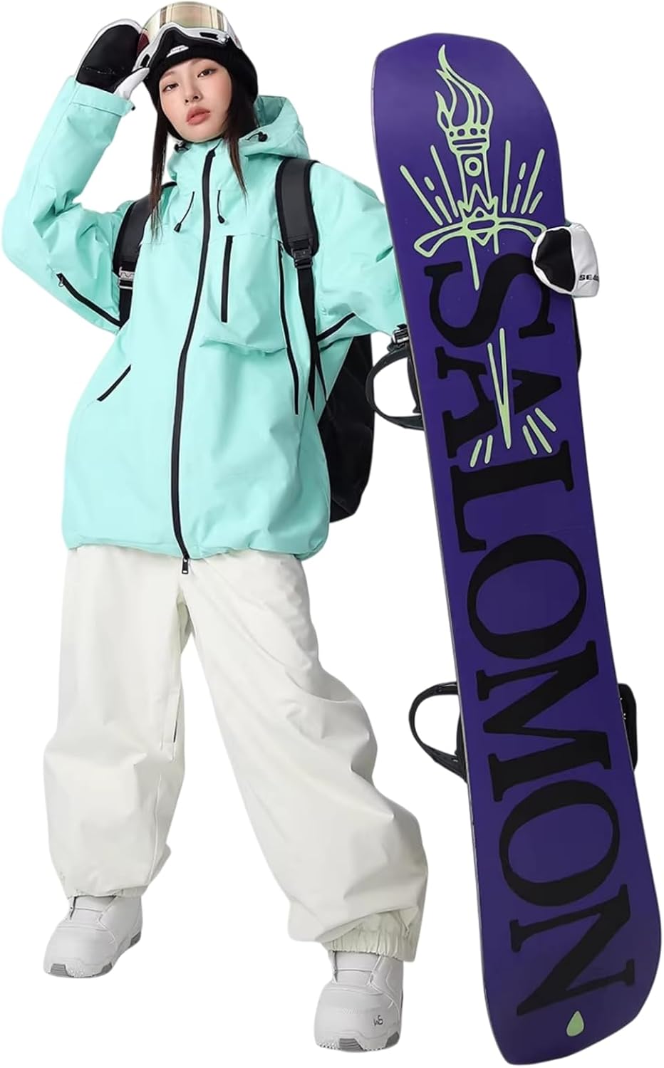 HOUZONIY Damen Skianzug 2 teilig - Skijacke und Skihose Set für Frauen - Schneejacke und Schneehose für Wintersport - Für Skifahren und Snowboarden