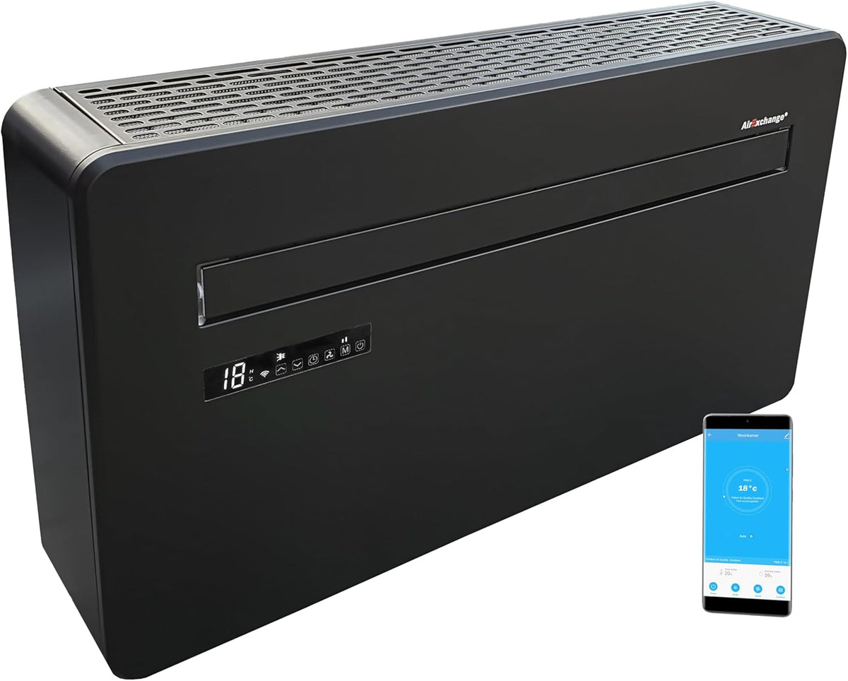 AirExchange Monoblock Klimaanlage 12000 BTU - 4 in 1 mit Kühlen Heizen Entfeuchten und Reinigen - Ohne Außengerät mit WiFi Aktivkohlefilter - R290 für Räume bis 80 Quadratmeter