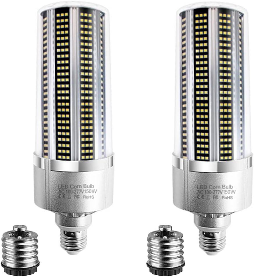 GUHPZA LED Corn Leuchtmittel 150 W - 19500 lm mit E26 E27 Sockel und E40 Adapter - Kaltweißes Licht mit 6500 K für hohe Lichtleistung - Für Garage Lager Halle und Außenbeleuchtung