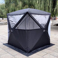 Isoliertes Winter Angelzelt - Schwarze Ausführung in 210 x 210 x 210 cm - Mit Kaminloch und Ofenöffnung - Für Eisangeln Camping und kalte Outdoor Einsätze