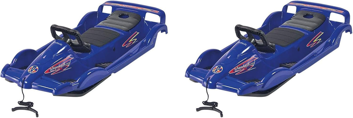 AlpenGaudi Double Race Schneebob 2 Stück - Zweisitzer für zwei Personen mit Handbremse - Blaue Rodel für Wintersport - Je ca 114 x 55 x 28 cm