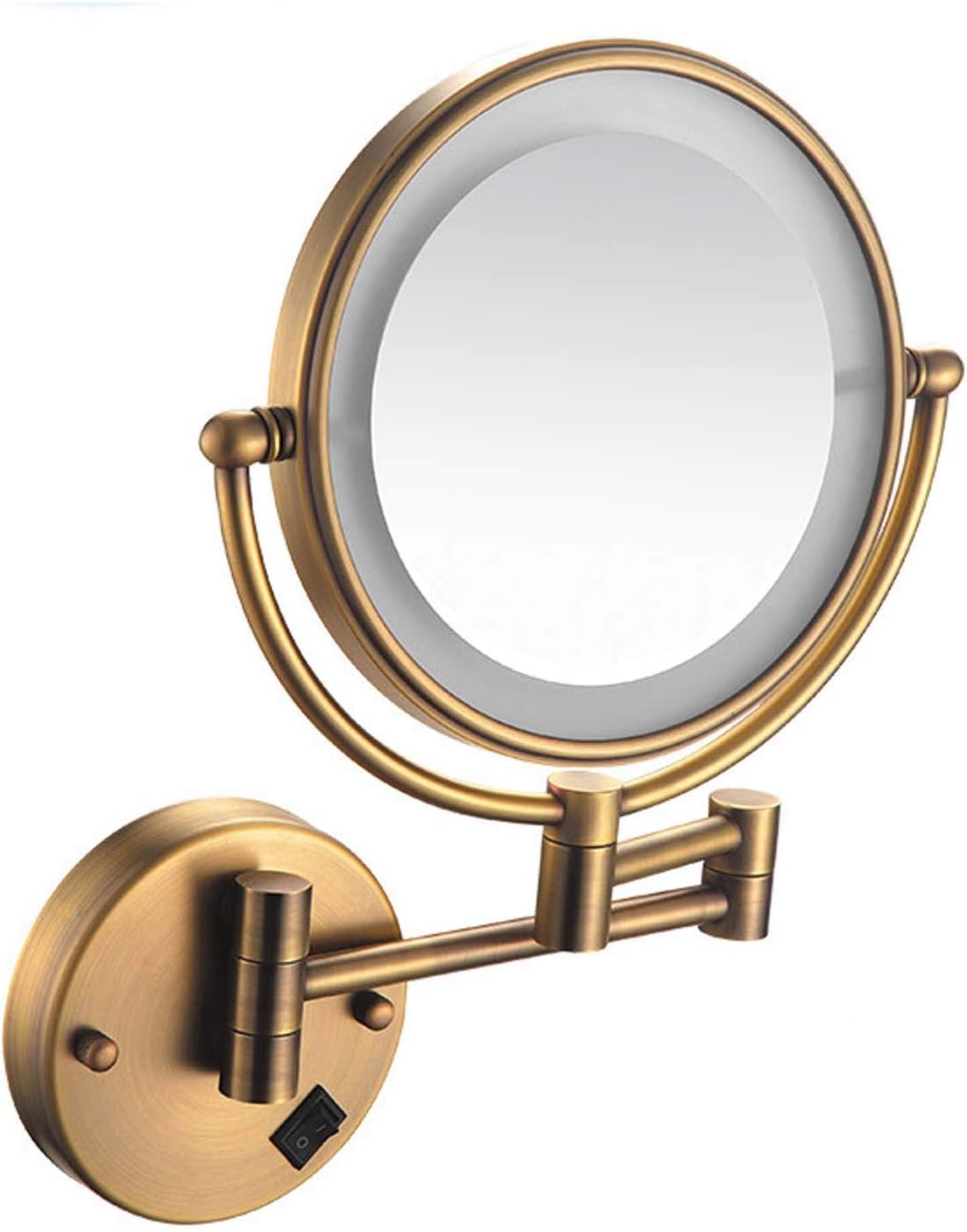 LED Schminkspiegel mit Vergrößerung - Doppelseitiger Wandspiegel mit 8 LED und Touch Bedienung - Vergrößerung 1 bis 10 fach und 360 Grad drehbar - Grün Bronze für Badezimmer und Make up