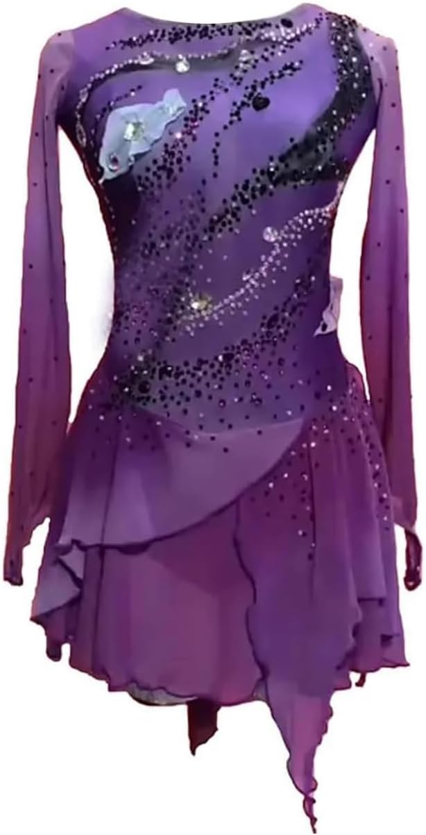 Eiskunstlauf Kleid für Frauen - Mit Kristallglas und Farbverlauf - Hochelastisches Turnkleid aus Baumwolle - Glänzende Performance Kleidung für Eislauf Training und Wettbewerb