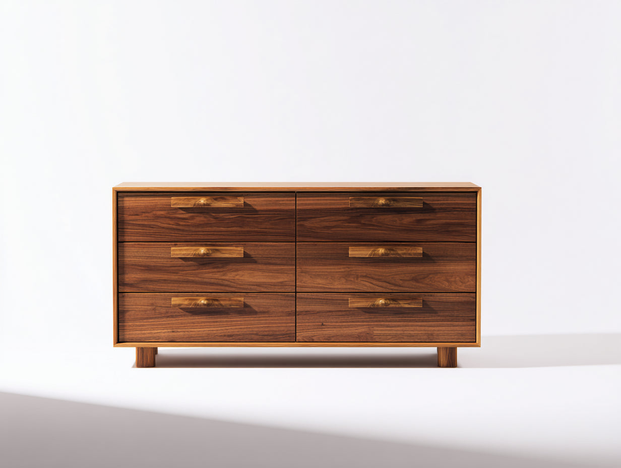 Kommode mit Schubladen - Holzwerkstoff 140x45x80 cm - Walnussfarbe - 6 Schubladen - Modernes Design