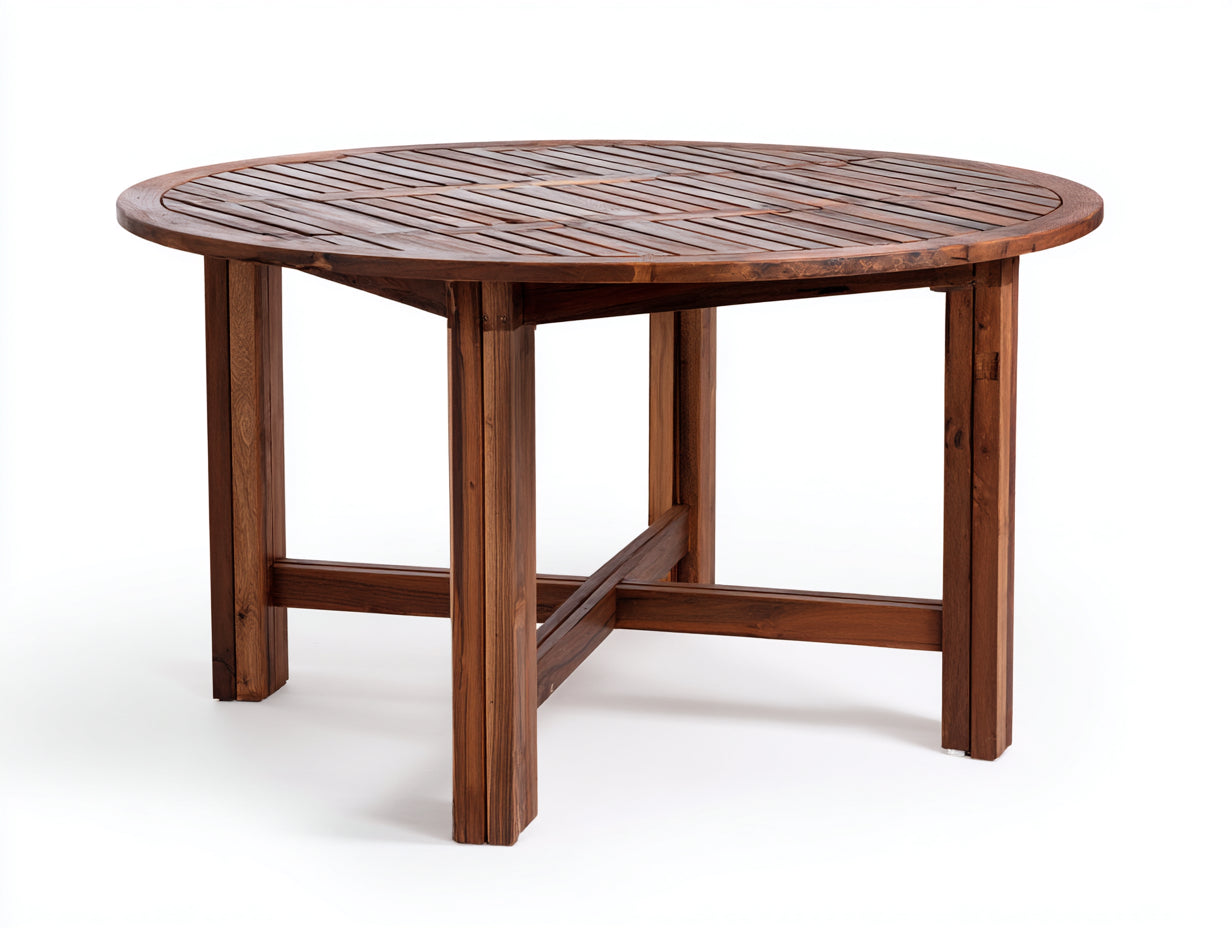 Gartentisch - Massivholz 120x120x75 cm - Braun - Rund - Klassisches Design
