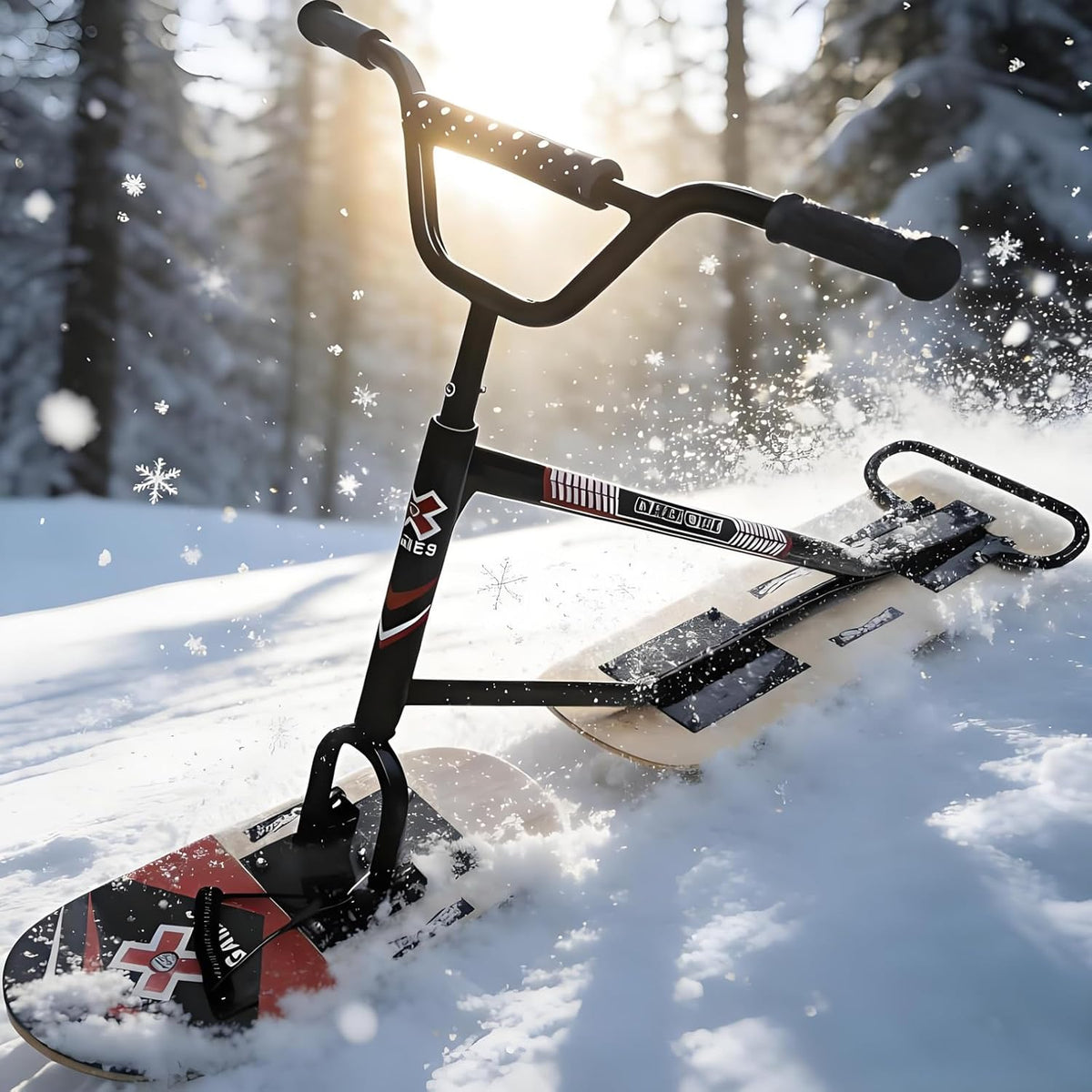 All Terrain Snowboard Schlitten - 360 Grad drehbar mit Aluminiumrahmen - bis 150 kg Tragkraft in Holzoptik - für Erwachsene Jugendliche und Familien