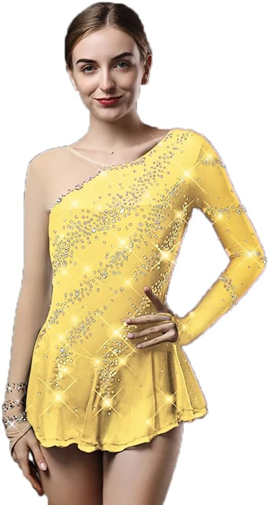 LIUHUO Eiskunstlaufkleid - Schwarz mit langen Ärmeln und rückenfreiem Design - Aus Spandex mit Perlendekor - Maßgeschneidertes Wettkampfkleid für Mädchen und Frauen