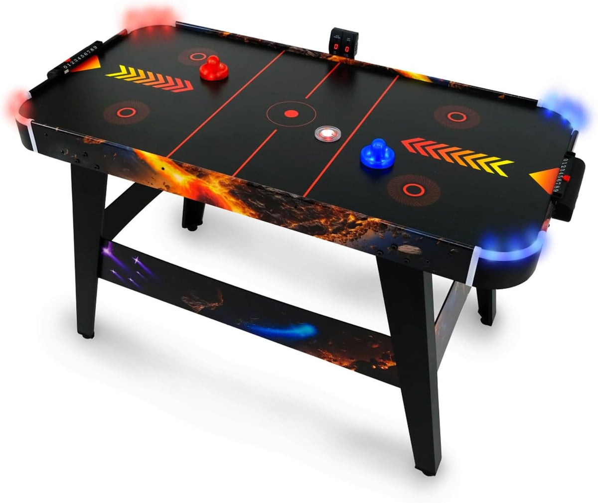 FASports LED Airhockey Spieltisch - Solar Fury aus Holz und Kunststoff - 138 x 68,5 x 82 cm für 2 Spieler - Mit Luftsystem leuchtenden Pushern und Pucks ohne Montage