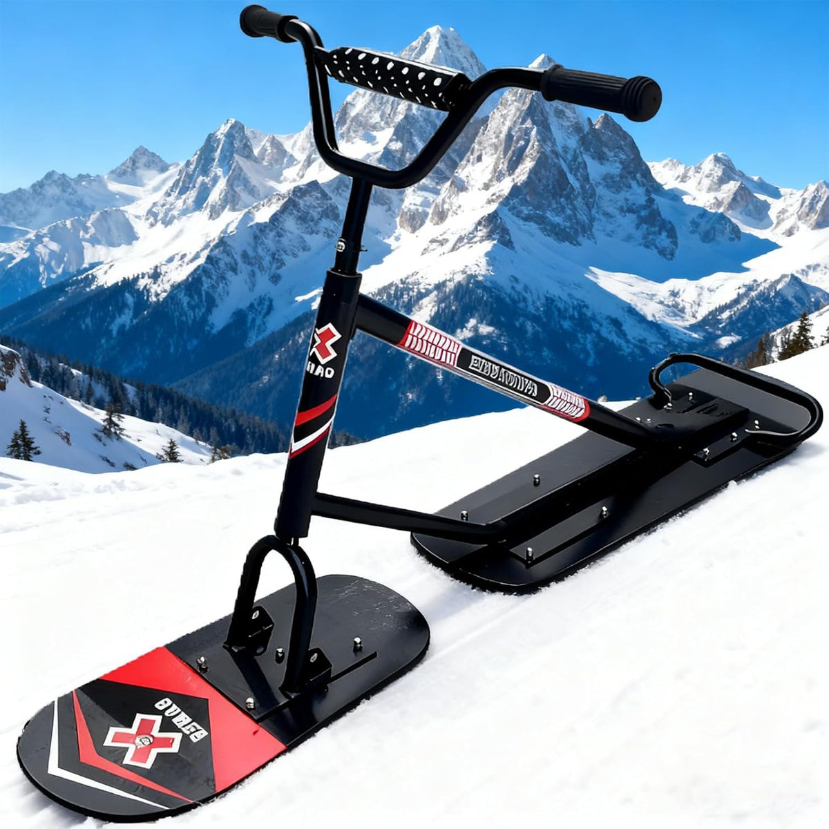 All Terrain Schneeroller für Erwachsene - 360 Grad drehbarer Ski mit verstärktem Aluminiumrahmen - Für Backcountry und präparierte Hänge - Schwarzer Wintersport Schlitten