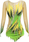Damen Gymnastik und Eiskunstlauf Wettkampfanzug - Größe 15 16 mit Flash Diamant Design - Netzmaterial in Farbe C - Sportoutfit für Winter und Outdoor Training