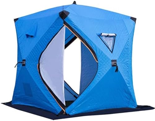Blaues Eisangelzelt - Pop Up Hub für drei bis fünf Personen - 180 x 180 x 210 cm mit Thermoisolierung - Tragbarer Winterunterstand mit Tasche