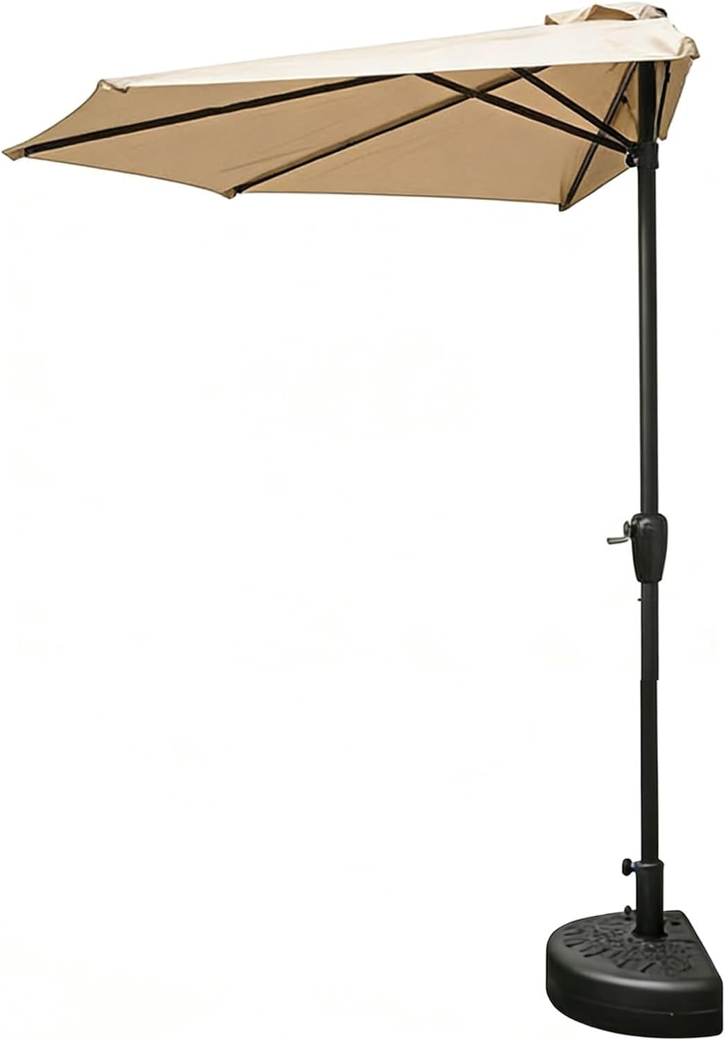 Halbrunder Terrassenschirm 2.6 m Khaki - Outdoor Marktschirm mit Kurbel - Mit befüllbarem Sockel für kleine Flächen - Für Balkon Terrasse und wandnahe Sitzbereiche