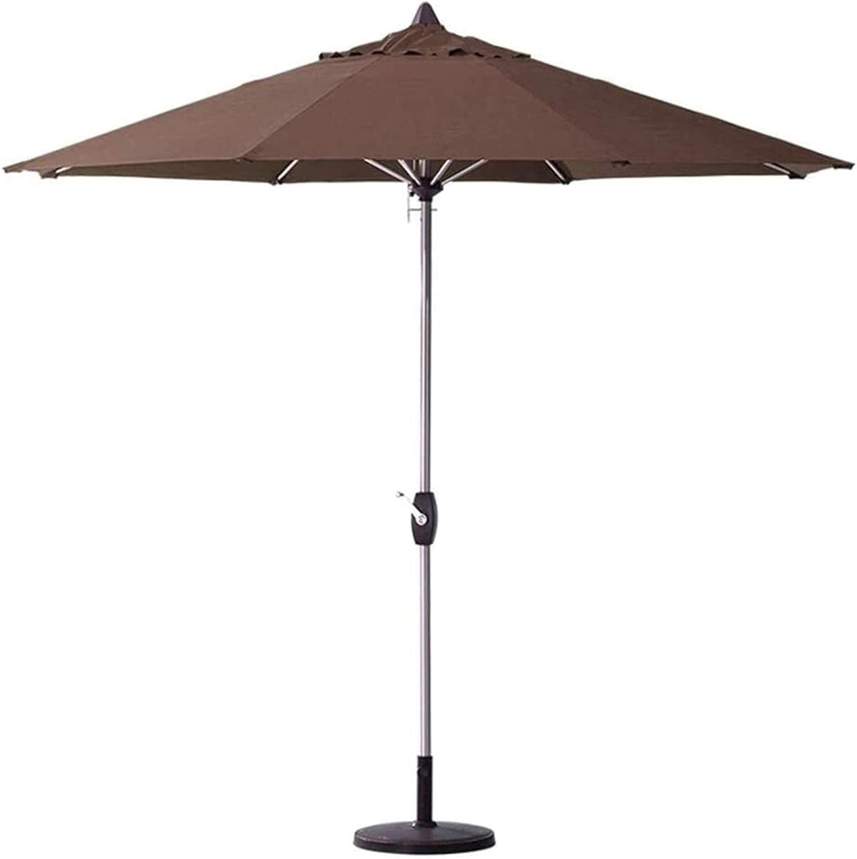 Garten Sonnenschirm 2.7 m Braun - Oktagonaler Aluminiumschirm mit Kurbelgriff - UV beständige Beschattung für Strand Pool und Terrasse - Outdoor Parasol mit Basis