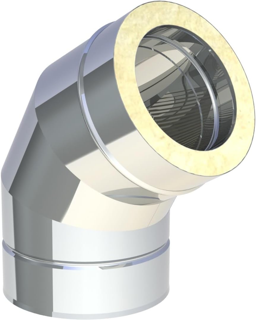 Jeremias DW FU Winkel 300 mm - Doppelwandiger 60 Grad Schornsteinwinkel aus Edelstahl - CE zertifiziert für Abgasanlagen - Silberfarben für Richtungsänderung im Schornstein