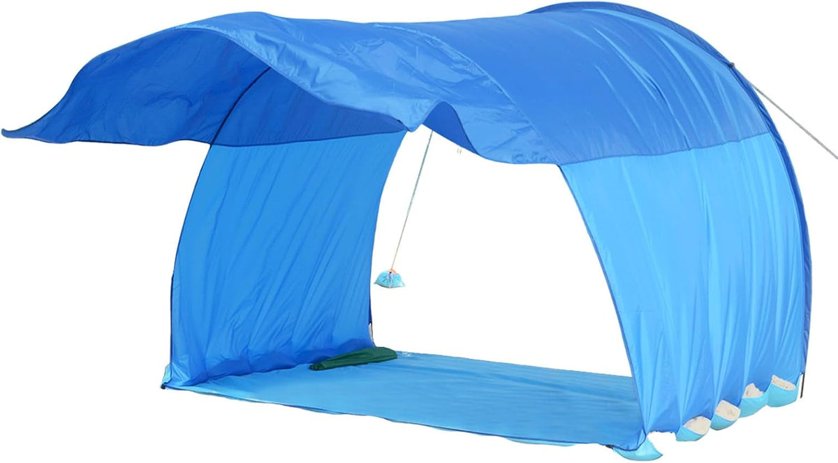 TOMSHOO Strandmuschel für 4 bis 6 Personen - Quick Up Strandzelt mit windstabiler Konstruktion - Großer Innenraum mit Mehrpunkt Befestigung - Blau 2,7 x 1,95 x 2,2 m