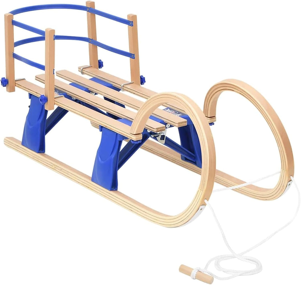 Klappschlitten Model 93700 - Holzschlitten mit Rückenlehne und klappbarer Bauweise - 110 cm Länge mit 6,3 kg Verpackungsgewicht - Für Winter und Rodelausflüge