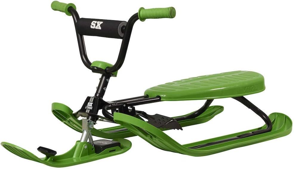STIGA Snowracer Curve SX Lenkschlitten - BMX Lenker Stahlrahmen Bremse und Zugseilwinde - Grün für Kinder ab 7 Jahren und Erwachsene - Belastbar bis 90 kg