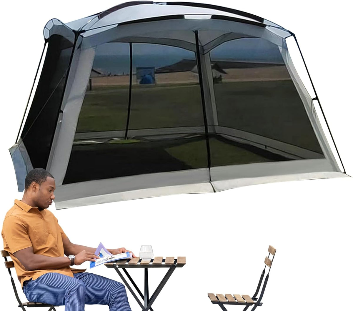 Tragbarer Schirm mit Moskitonetz - Weißer UV beständiger Outdoor Schirm mit umlaufendem Netz - Schutzbereich für Familien und Freizeit unterwegs - Für Picknick Garten Wandern Roadtrips und Reisen
