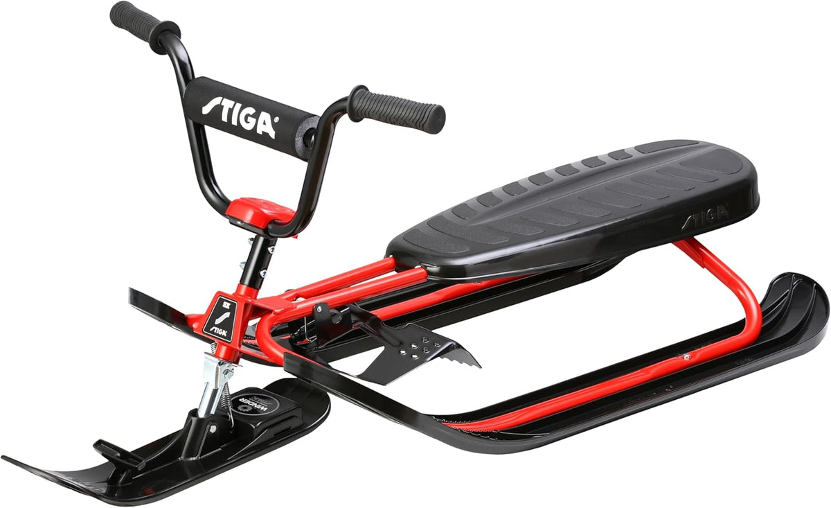 STIGA Snowracer Curve SX Lenkschlitten - 118 x 52 x 40 cm mit BMX Lenker Bremse und Zugseilwinde - Schwarz Rot aus Stahl und Kunststoff - bis 90 kg