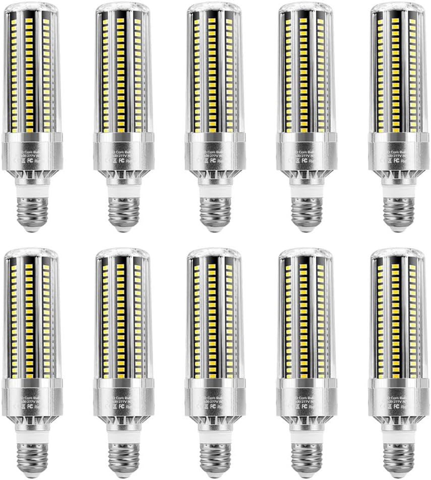 E26 E27 LED Leuchtmittel 50 W 10 Stück - 5000 Lumen mit 360 Grad Abstrahlwinkel - Integrierter Lüfter und 3000 K bis 6000 K - Für gewerbliche Beleuchtung bei 100 bis 277 V
