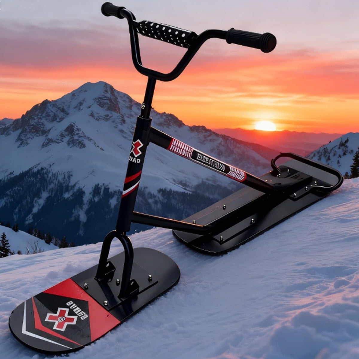 Snow Scooter für Teenager und Erwachsene - 360 Grad drehbare Heckski mit verstärktem Rahmen - Bis 150 kg Tragkraft - All Terrain Schlitten für Winterfahrten