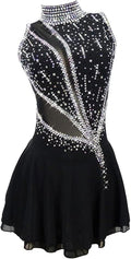 FZHQNZJF Eiskunstlaufkleid - Schwarz Größe M mit funkelndem Strass - Aus Spandex mit handgefertigtem Design - Profi Kostüm für Ballett Gymnastik und Wettbewerb