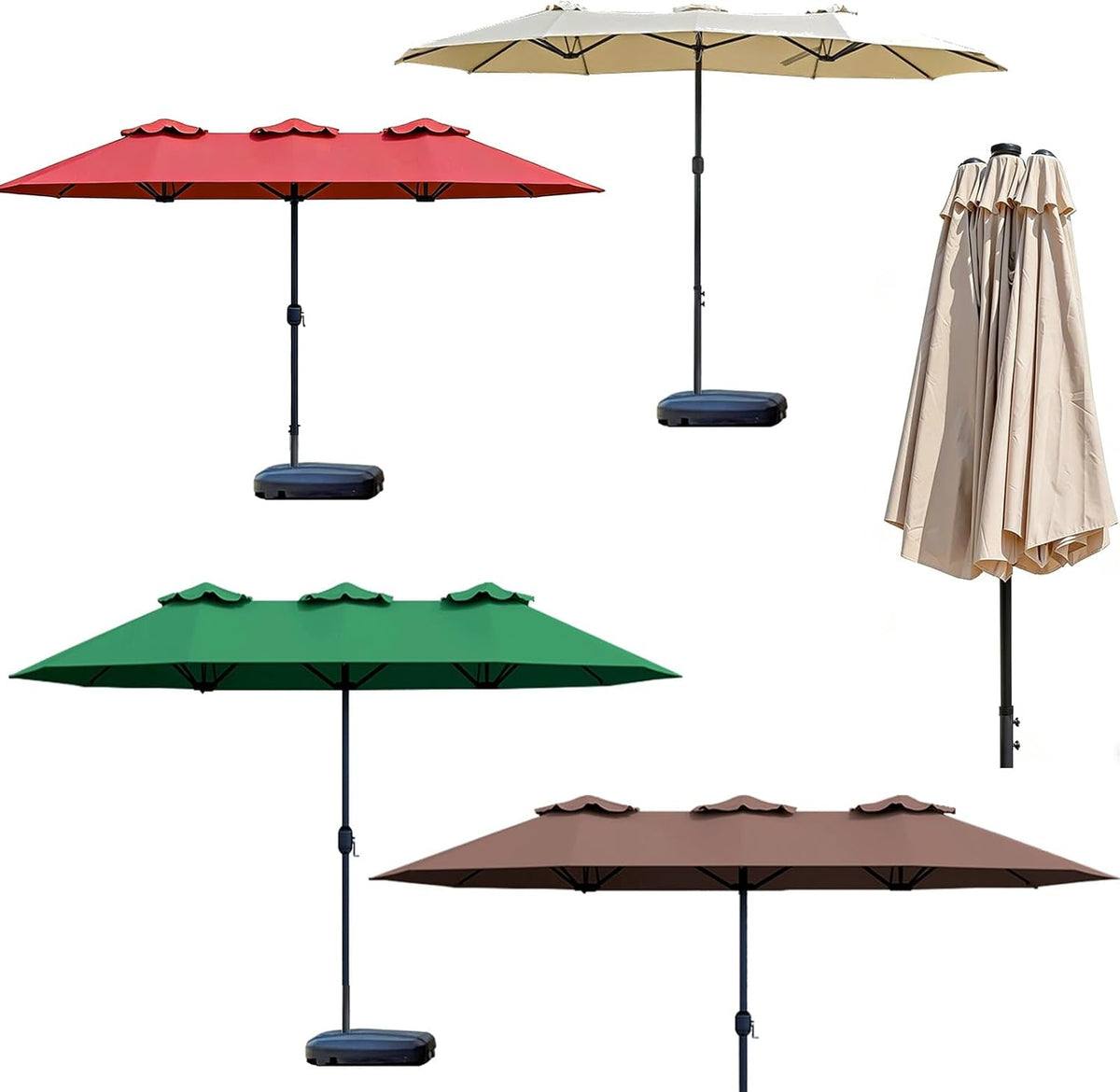 FCZVWPR Terrassenschirm 15 Fuß - Faltbarer Tischmarkt Außenschirm in Beige mit kleiner Basis - Tragbares Design für flexible Aufstellung - Für Pool Garten und Hinterhof
