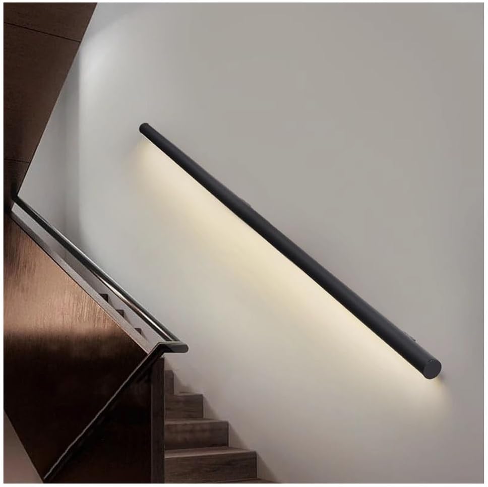 LED Handlauf Lichtset - Aluminium Griffstange mit integrierter Beleuchtung für Wandmontage - Beleuchtetes Geländerelement für Innentreppen - Schwarzes modernes Design für Treppen und Innenbereiche