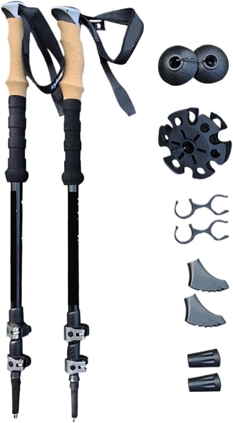 Teleskop Wanderstock aus Aluminium - Leichter Gehstock mit Korkgriff - Einzelstock für Bergsteigen und Trekking - Verstellbar für mobile Outdoor Touren