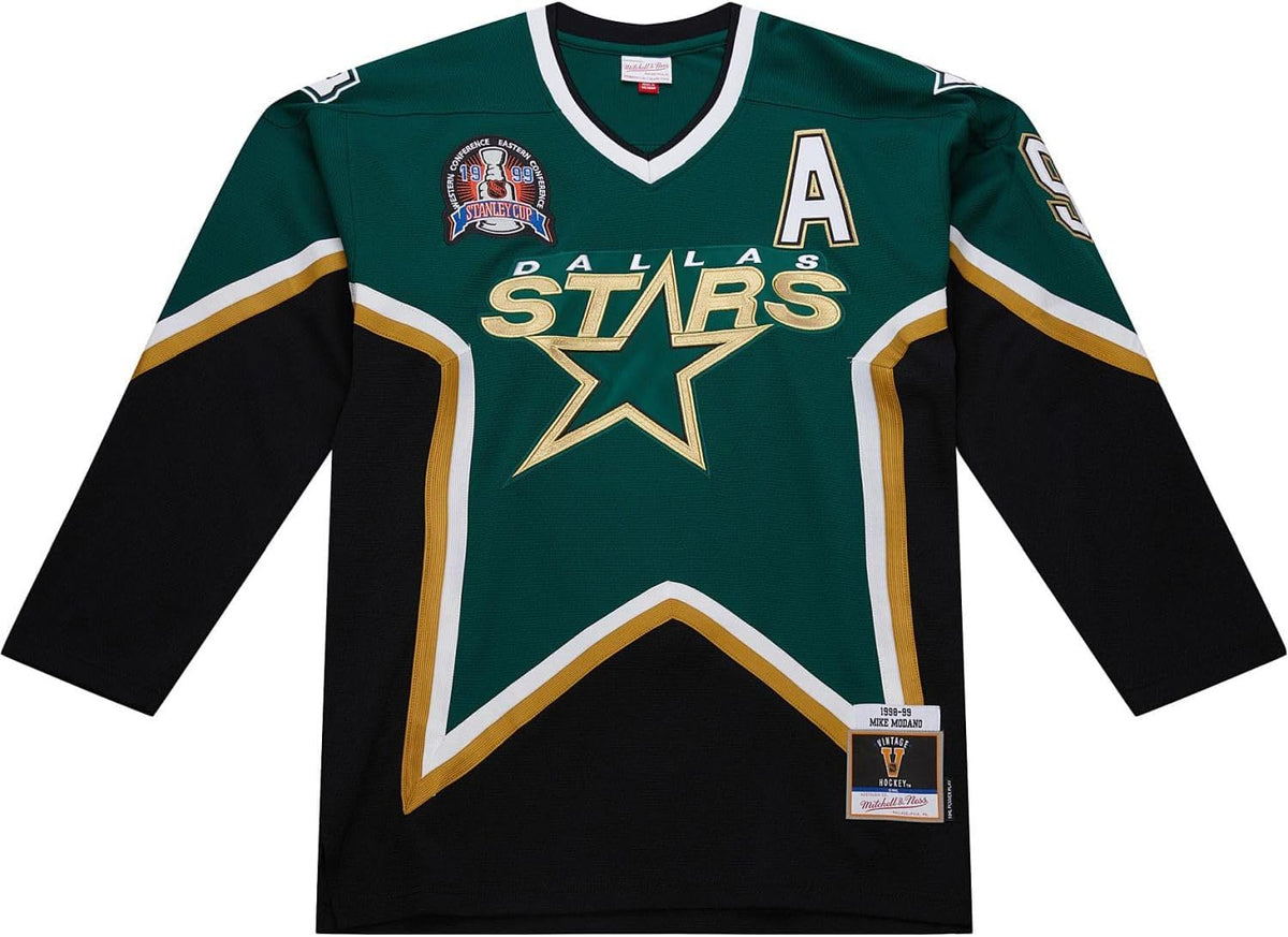 Mitchell und Ness Mike Modano 1998 Dallas Stars NHL Jersey - Forest Green aus 100 Prozent Polyester - Streetwear Trikot für Erwachsene - Handwäsche