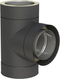 Jeremias DW Black T Anschluss 200 mm - 90 Grad doppelwandiges Schornsteinelement - Edelstahl in Schwarz für Abgasanlagen - Für Öl Gas und Festbrennstoffe