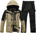 ALSOGO Herren Skianzug 2 teilig - wasserdichte und winddichte Skijacke mit Skihose - warmes Winter Set - für Skifahren Snowboarden und Klettern