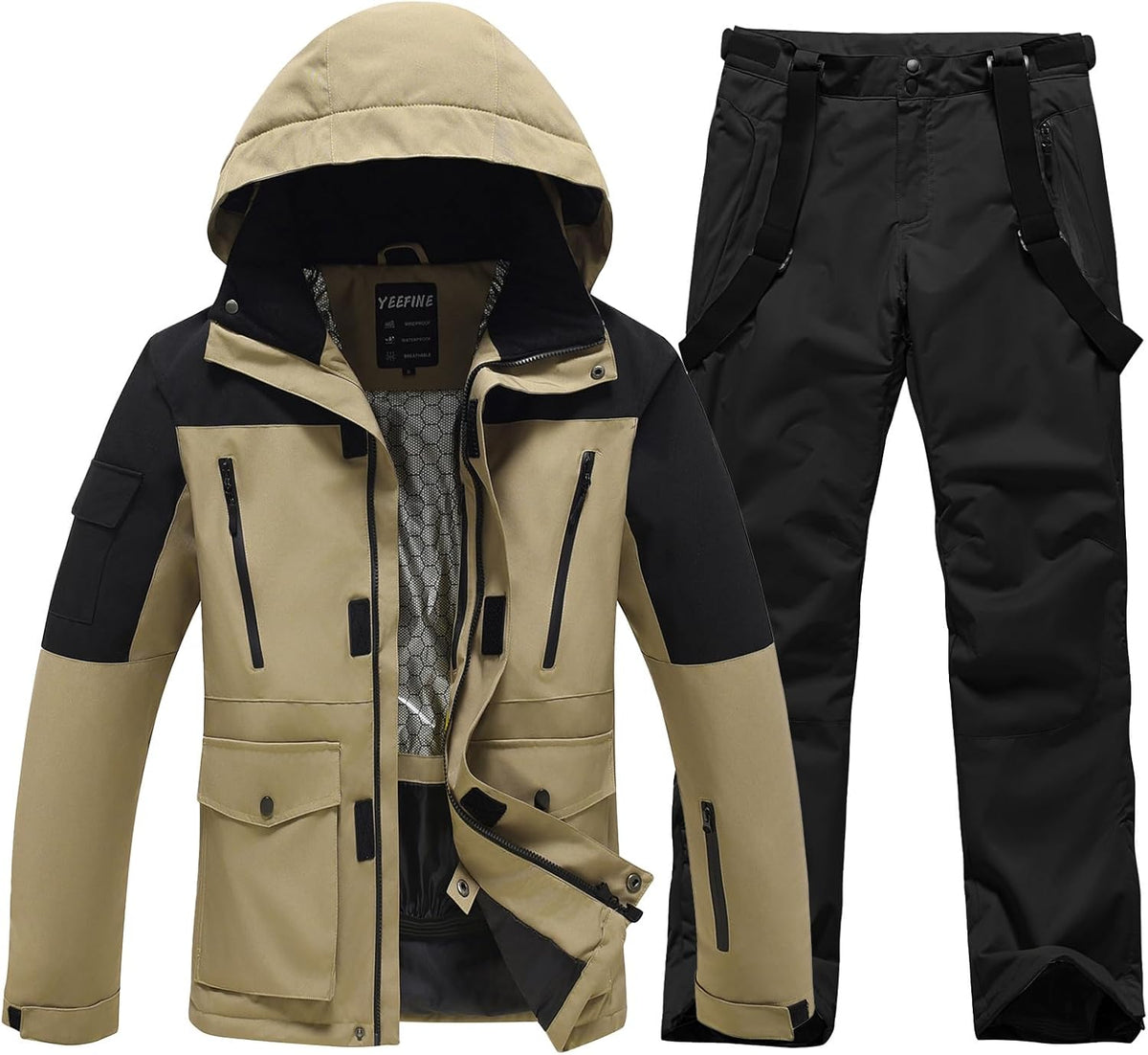 ALSOGO Herren Skianzug 2 teilig - wasserdichte und winddichte Skijacke mit Skihose - warmes Winter Set - für Skifahren Snowboarden und Klettern