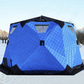 Isolierter sechseckiger Eisangel Unterstand - Tragbares Pop Up Thermozelt in Blau - Für Winter und Eisangeln - Geräumiger Schutz für mobile Outdoor Einsätze